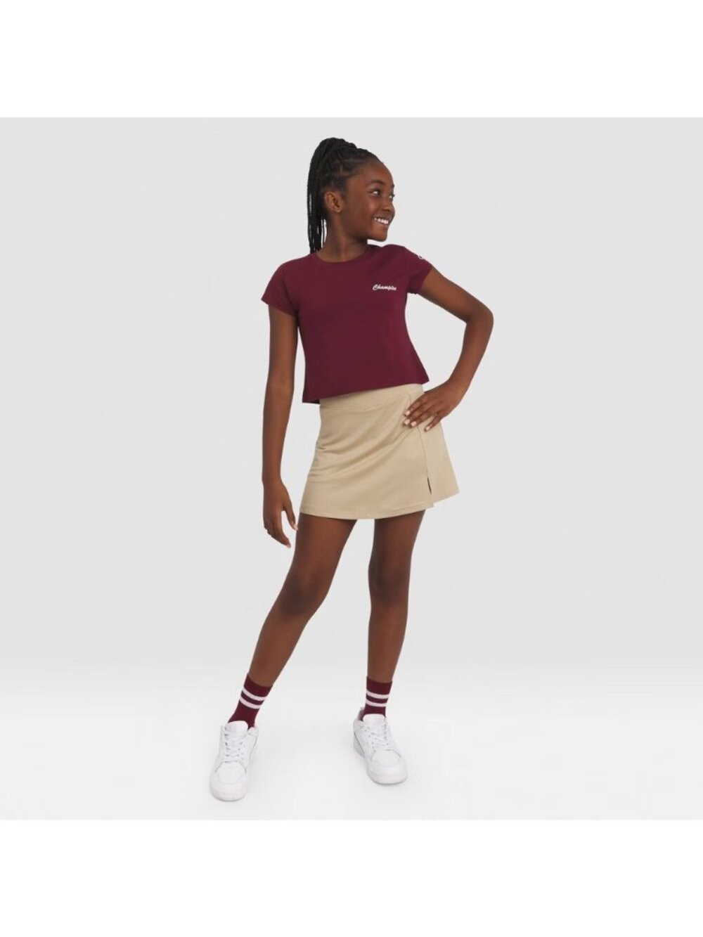 Champion Skort Girls Extra Larger Beige A Line Flat Front Casual Spring Summer